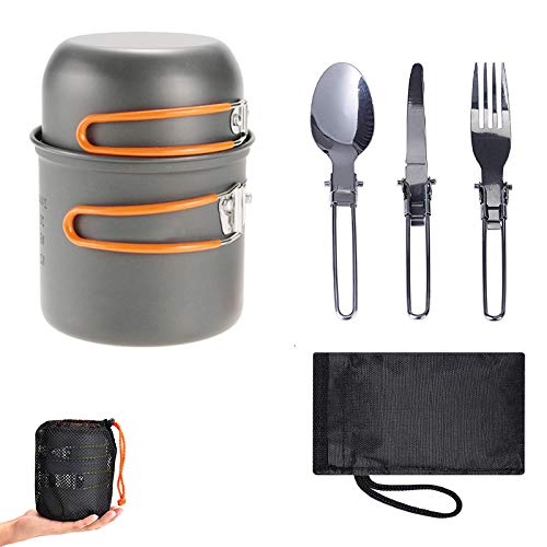 JIAOLUOLI Outdoor Set of pots for 1-2 Persons Camping Cookware Backpacking Stove Mess Kit – Camping Cooking Set - Camping Pots and Pans Set - Camping Accessories Equipment (Orange)