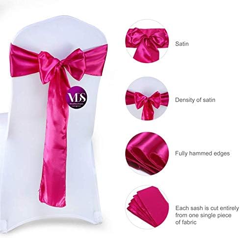 VDS Satin Chair Sashes Chair Cover Back Tie Sateen Bows Ribbon for Wedding Birthday Graduation Engagement Ceremony Event Party Banquet Venue Hotel All Dining Chair Decoration (25PC) (Magenta)