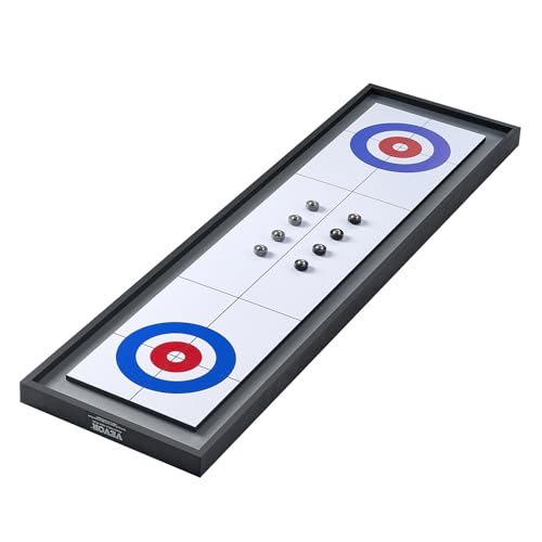 VEVOR Shuffleboard and Curling 2 in 1 Board Games, 45" Portable Tabletop Set, Two Sided Tabletop Shuffleboard with 8 Rolling Pucks, Shuffleboard and Curling Combo Game Set for Kids and Family
