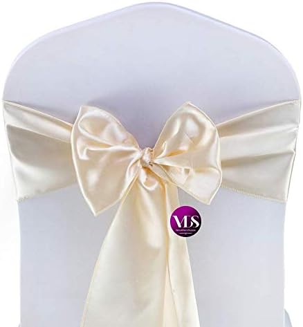 VDS Satin Chair Sashes Chair Cover Back Tie Sateen Bows Ribbon for Wedding Birthday Graduation Engagement Ceremony Event Party Banquet Venue Hotel All Dining Chair Decoration (300PC) (Cream)