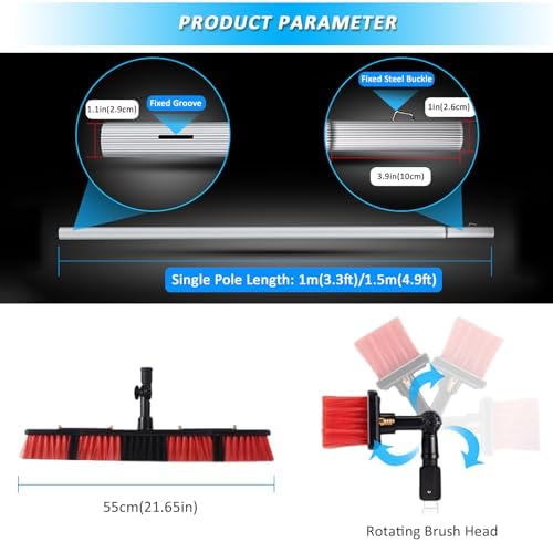 Telescopic Window Cleaner Kit - 3-12m Extendable Pole Adjustable 55cm Brush Head Water Fed System for Efficient Solar Panel & Conservatory Roof Cleaning Tool