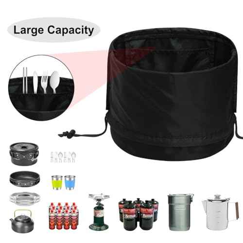Camping Cookware Mess Kit Bag, High Capacity Camping Tableware Storage Bag, Drawstring Heavy Duty Water Resistant Cookware Organizer for BBQ Outdoor Cooking Essentials (1)