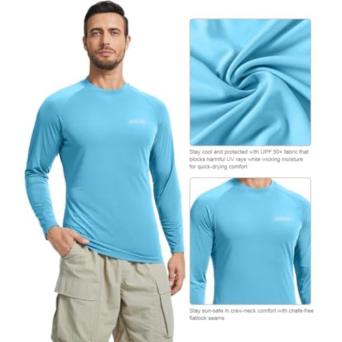 2 Pack Men¡¯s Sun Protection Shirts UPF 50+ Long Sleeve Swim Rash Guard for Fishing, Running, Hiking, Fitness