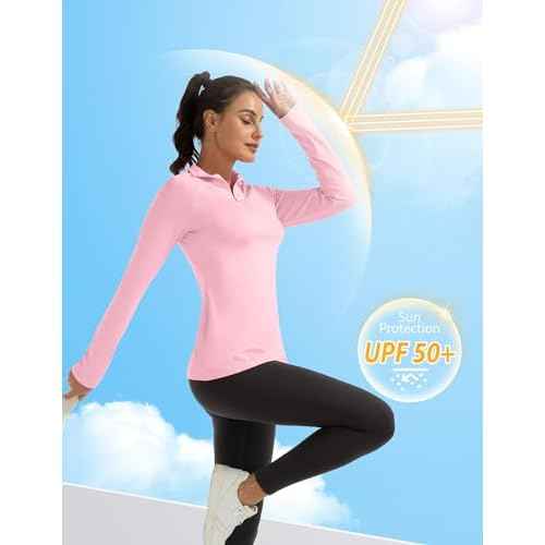 FKEEP Women's Polo Shirts Long Sleeve UPF 50+ Sun Protection Tennis Golf Workout Tops Sport Zipper V Neck