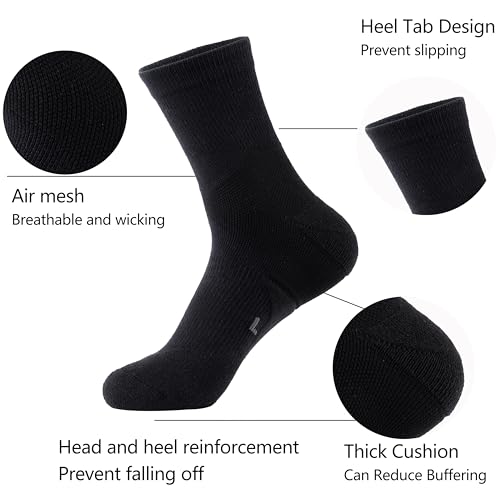 GLENMEARL Mens Crew Socks, 5 Pair Cushioned Work Socks for Men, Cotton Athletic Boot Sock, Moisture Wicking Sock for Hiking