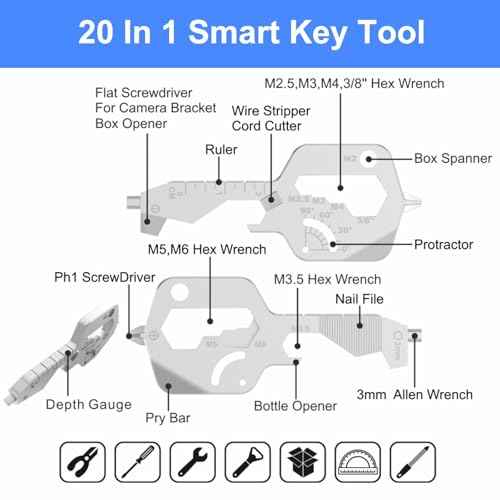 20 IN 1 Key Shaped Multitools, Key Shaped Pocket Tool, Stainless Steel Utility Gadget, Gift for Men, Everyday Carry, Automotive, Home Improvement, Bottle Opener, Screw Driver, Silver, 1 Pcs