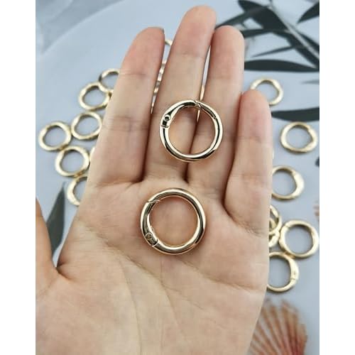 50pcs 1 Inch Metal Spring O Rings,Round Carabiners Clips Snap Hooks for Keychains, Purse, Shoulder Bag,DIY Crafts (Gold)