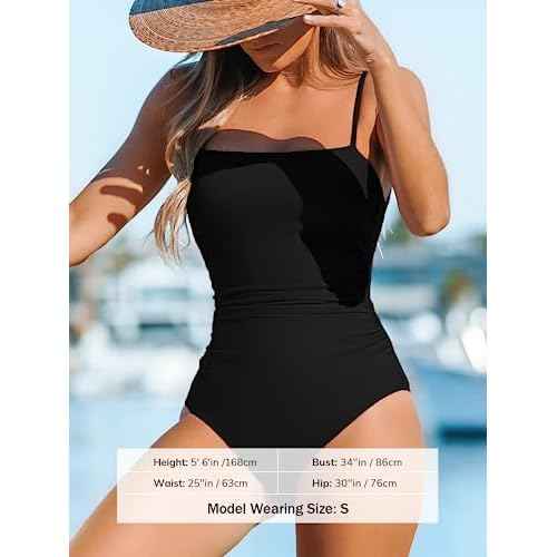 CUPSHE Women Swimsuit One Piece Bathing Suit Square Neck Cutout Back Tummy Control with Adjustable Spaghetti Straps