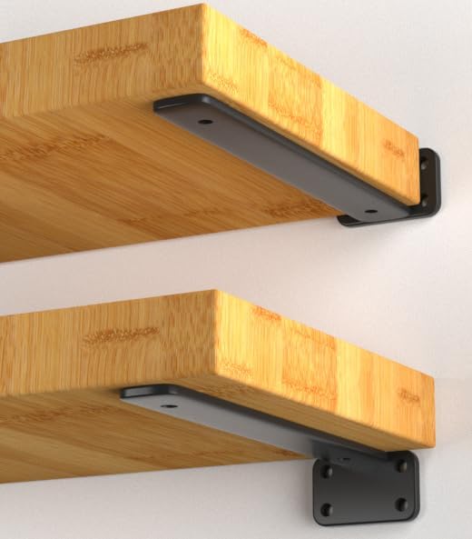 16 Pack - 6 inch Black Hidden L Shelf Bracket Iron Floating Shelf Brackets