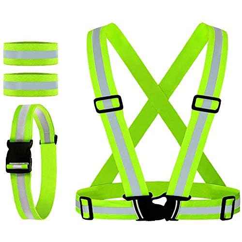 Reflective Vest, Reflective Glow Belt with 2Pack Reflector Armbands, Adjustable Elastic Safety Vest Outdoor Reflective Belt High Visibility, Ultralight & Comfy for Running, Jogging, Walking, Cycling,