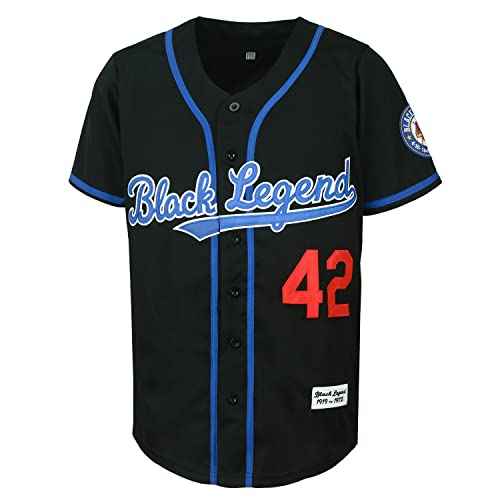 Madjus Men's Black Legend 42 Button Down Jersey 90s Hip Hop Baseball Jersey Stitched