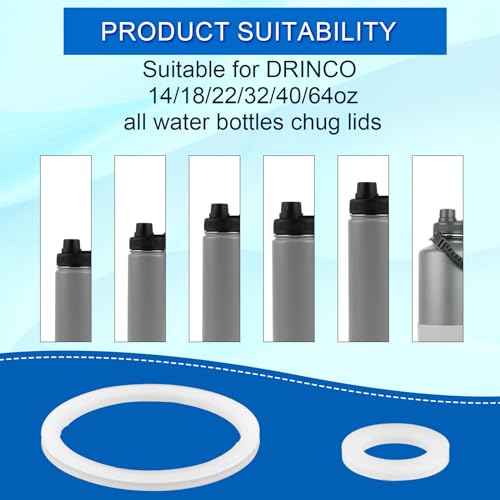 6pcs Stainless Steel Water Bottle Gasket Replacement for DRINCO 14/18/22/32/40/64oz, Silicone Spout Lid Sealing Rings & Water Bottle Spout Lid Gaskets for DRINCO Chug Lids