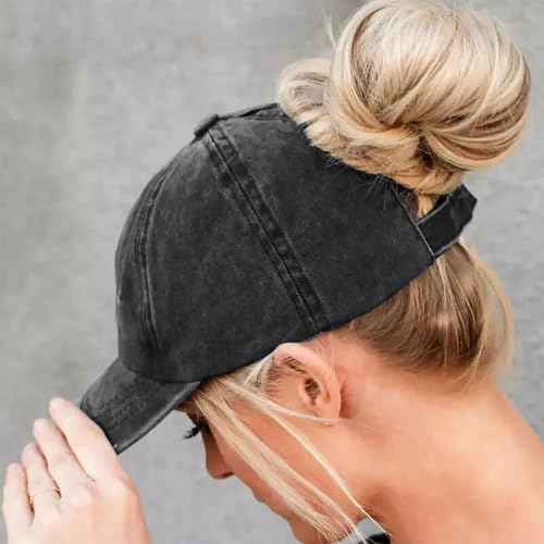 Womens Vintage Washed Distressed Baseball-Cap with Ponytail Hole Sport Golf Hat