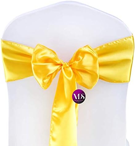 VDS Satin Chair Sashes Chair Cover Back Tie Sateen Bows Ribbon for Wedding Birthday Graduation Engagement Ceremony Event Party Banquet Venue Hotel All Dining Chair Decoration (25PC) (Yellow Gold)