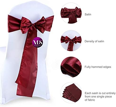 VDS Satin Chair Sashes Chair Cover Back Tie Sateen Bows Ribbon for Wedding Birthday Graduation Engagement Ceremony Event Party Banquet Venue Hotel All Dining Chair Decoration (200PC) (Maroon)