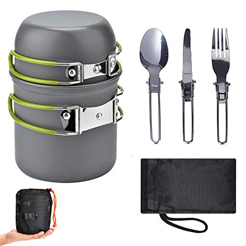 JIAOLUOLI Outdoor Set of pots for 1-2 Persons Camping Cookware Backpacking Stove Mess Kit – Camping Cooking Set - Camping Pots and Pans Set - Camping Accessories Equipment (Orange)