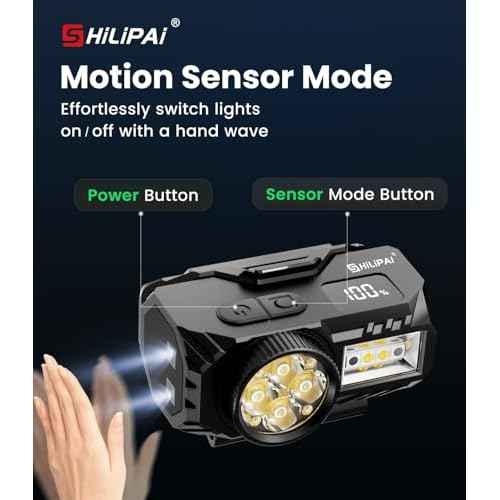 LED Headlamp Rechargeable with Motion Sensor - Super Bright Head Lamp with 6 Modes for Camping & Hiking Gear Essentials, IPX4 Waterproof Headlight Flashlight with Red Light, USB Cable Included(Black)