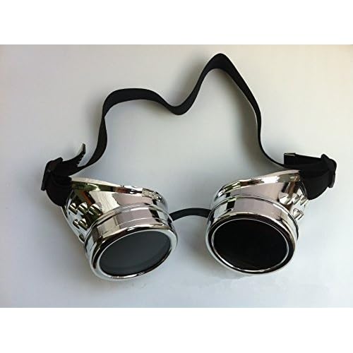 Steampunk Goggles Glasses Vintage Welding Gothic (Silver Glasses)