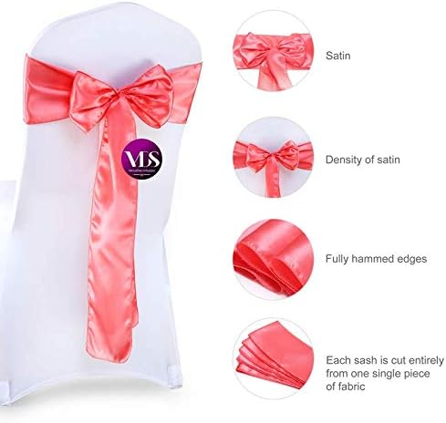 VDS Satin Chair Sashes Chair Cover Back Tie Sateen Bows Ribbon for Wedding Birthday Graduation Engagement Ceremony Event Party Banquet Venue Hotel All Dining Chair Decoration (125PC) (Coral)