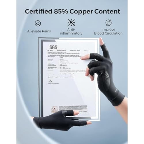 FREETOO Copper Arthritis Gloves for Pain Relief, Strengthen Compression Gloves to Alleviate Hand Pains,Swelling, Fingerless Computer Typing Gloves for Rheumatoid, Tendonitis Women/Men S-Size