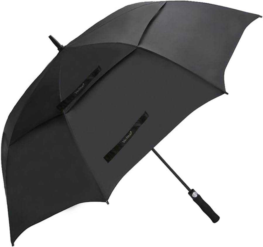 USA Golf Umbrella - Large Oversize Double Canopy Vented Windproof with Teflon Coating | Coal Black