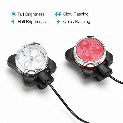 USB Rechargeable Bicycle LED Headlight and LED Tail Light Sets (2 Light Set)