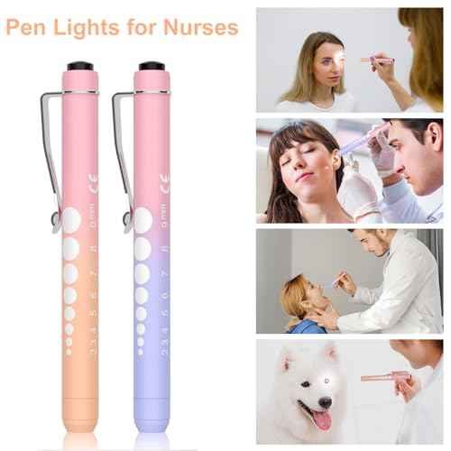 RISEMART Pen Light, Nurse Led Medical Penlight with Pupil Gauge for Nursing Students Doctors Black and Silver with Batteries