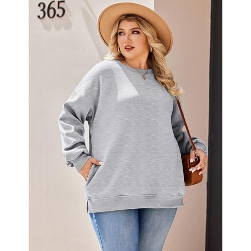 IN'VOLAND Womens Plus Size Sweatshirts Long Sleeve Fleece Soft Fall Winter Crew Neck Pullover Tops with Pockets 2025