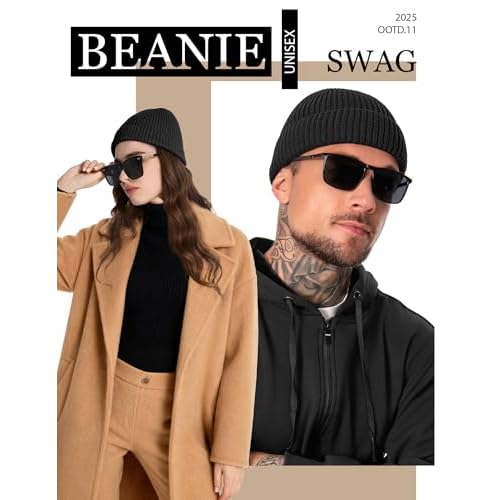Fleece Lined Wool Fisherman Beanie for Men Women, Thermal Skull Cap Winter Hats, Cold Weather Warm Knit Cuffed Cap