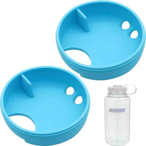 2-Pack Silicone Splashguard for Nalgene, Splashguard Lid Wide Mouth for Nalgene Splash Guard 32 oz Wide Mouth Water Bottle Accessories, Seafoam Blue,for All Wide-Necked Bottles with 53 mm Opening