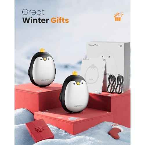Gaiatop Magnetic Hand Warmers Rechargeable 2 Pack, 3 Settings Cute Pocket Penguin, Fast Hot Hands Reusable Portable Electric Heater for Camping Hunting Golf, Stocking Stuffers Gifts for Women Men