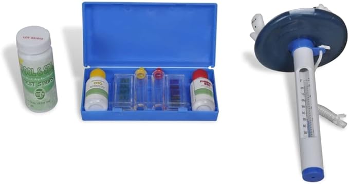 Swimming Pool Cleaning Kit, White Blue ABS PP Aluminum Portable, Adjustable Hose 59-177in, Vacuum Head, Leaf Skimmer, Wall Brush, Scrubber Pad, Easy Maintenance for Above Ground Pool