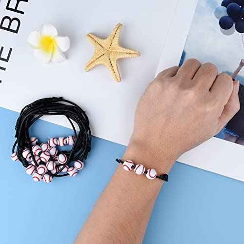 MIAHART 24 Pcs Ball Bracelet Adjustable Baseball Bracelet Sports Theme Bracelets Sports Party Favors