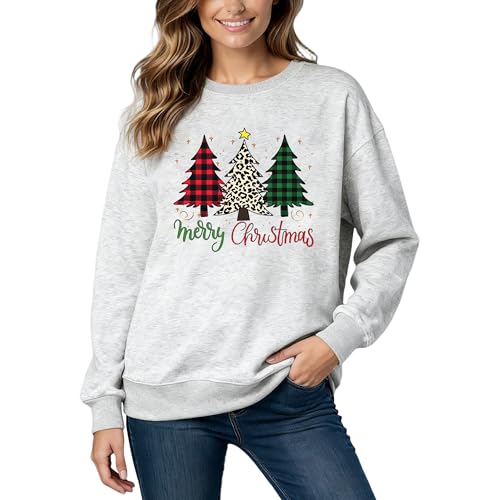 Christmas Sweatshirts for Women:Xmas Tree Sweatshirt Funny Long Sleeve Higher Quality Printed Pullover Tops