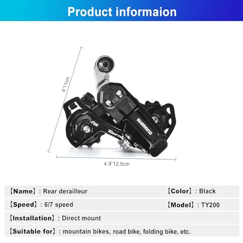 Bike Rear Derailleur RD-TY200 6/7 Speed Derailleur Direct Mount for Mountain Bicycle