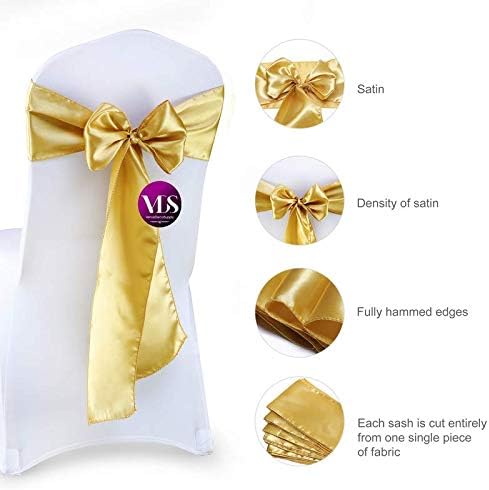 VDS Satin Chair Sashes Chair Cover Back Tie Sateen Bows Ribbon for Wedding Birthday Graduation Engagement Ceremony Event Party Banquet Venue Hotel All Dining Chair Decoration (125PC) (Gold)