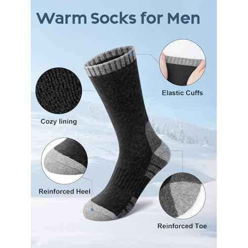 Senker Fashion Merino Wool Hiking Socks for Men, Warm Crew Socks W/Cushion Moisture Wicking for Trekking Work Outdoor
