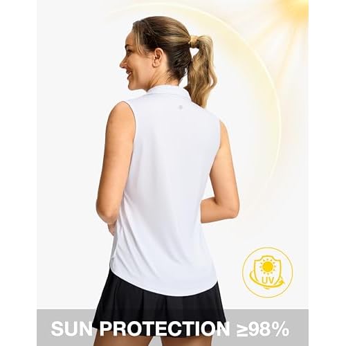 G Gradual Sleeveless Golf Shirts for Women Collared V Neck Tennis Tank Top Cooling Polo UPF 50+ Quick Dry Lightweight