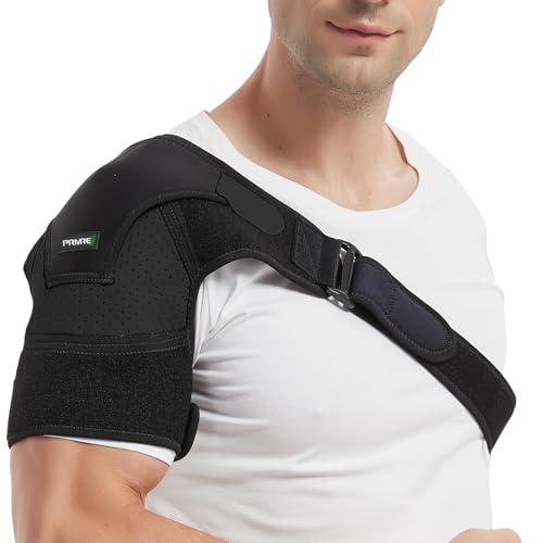Shoulder Brace for Men and Women - Adjustable Stability Sleeve Wrap for Torn Rotator Cuff - AC Joint Pain Relief - Tendonitis - Fits Right or Left Shoulder Support (Black, L-XL)