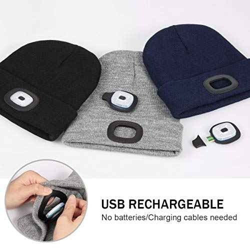 YunTuo LED Beanie with The Light, Unisex USB Rechargeable Headlamp Winter Knitted Cap Gifts for Men Dad Husband Him