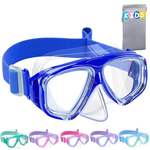 Vvinca Swim Goggles with Nose Cover, Snorkel Diving Mask Fabric Strap Wide View Anti-Fog/UV Swimming Goggles for Kids 3-14