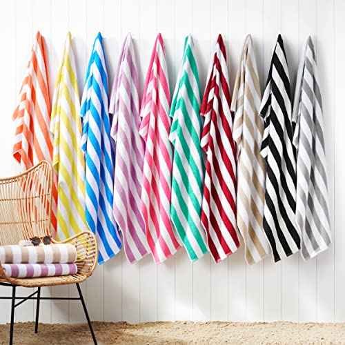 Arkwright California Cabana Stripe Beach Towel - Pack of 4, Large Soft Quick Dry Cotton Terry Towels Set for Pool, Swim, and Hot Tub, Oversized 30 x 70 in, Beige