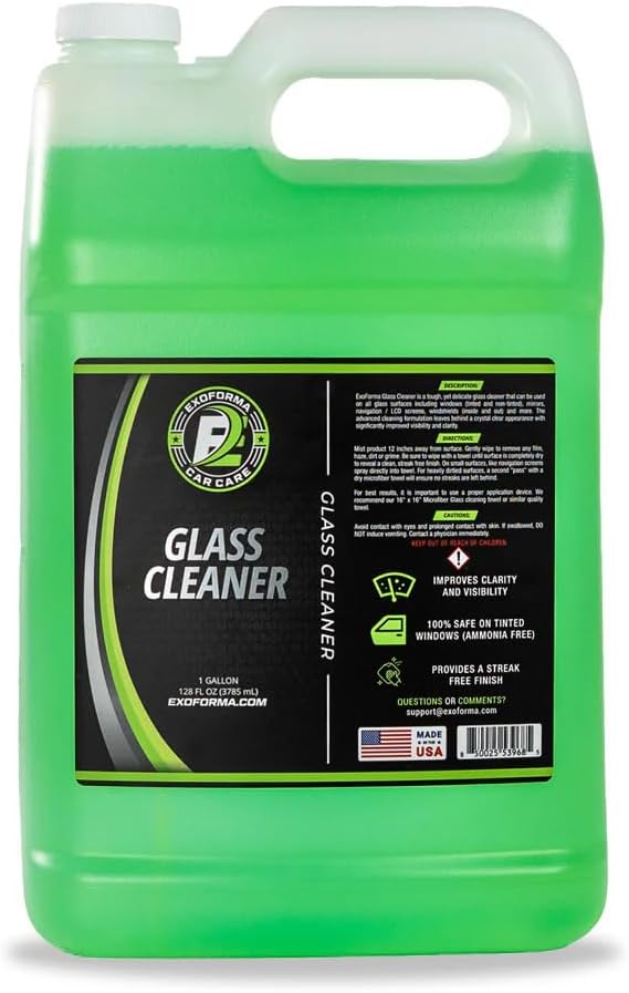 ExoForma Glass Cleaner - Streak Free Window & Glass Cleaner | Crystal Clear Finish | Safe On Window Tint, Nav Screes, Mirrors & More | 128 oz
