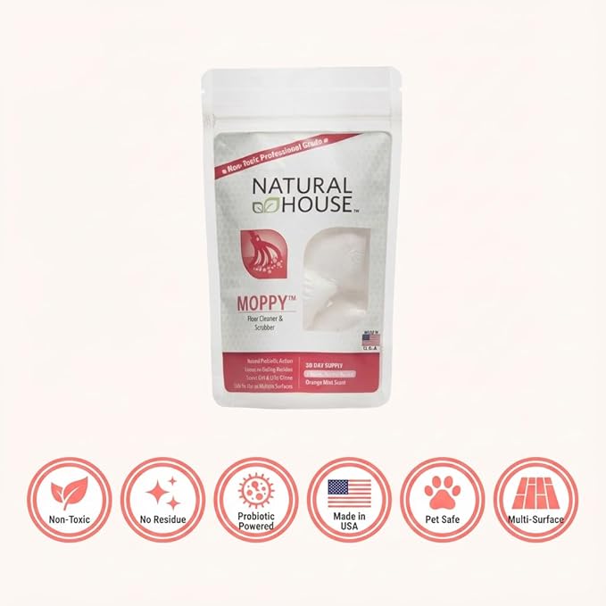 Natural House Moppy - Probiotic Floor Cleaner Pods - No Residue Formula - Multi-Surface Safe - Orange Mint Scent - 20 Count