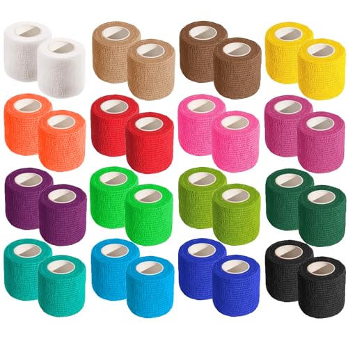 32 Rolls Self Adhesive Bandage Wrap 2 inch Cohesive Bandage Wrap Stretch Bandages Wraps Tape Colorful Elastic Self-Adherent Tape for Wrist Ankle Sports Swelling Sprains