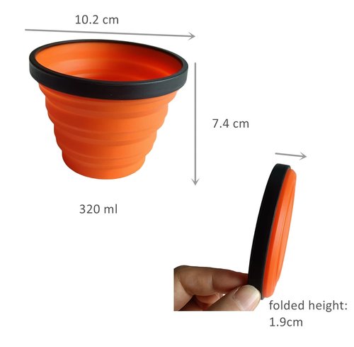 320ml Collapsible Silicone Camping Cup - Portable Foldable Drinking Mug for Outdoor, Hiking & Travel(Orange)
