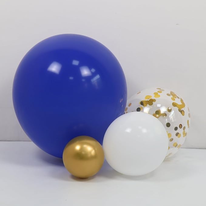 Royal Blue and Gold Balloons Arch Garland Kit 164pcs Different Sizes Balloon 5 10 12 18 with Gold Confetti Balloon for Anniversary Wedding New Year Birthday Party Decorations