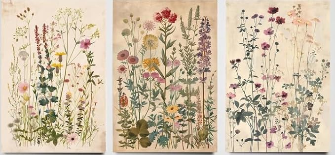 Framed Plants Wildflowers Canvas Wall Art Vintage Floral Painting Poster