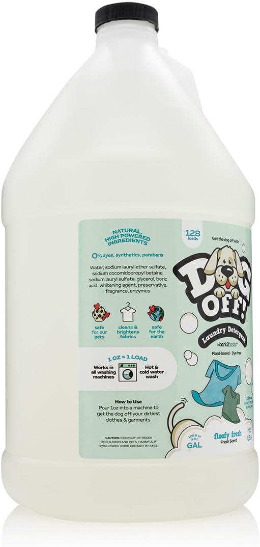 Bark2Basics Dog-Off Laundry Liquid Detergent, 1 Gallon - 128 Loads, Dog Friendly, Eliminates Pet Odors and Stains from Clothes, Towels, and Apparel, Ideal for Grooming Salons, Kennels, and More