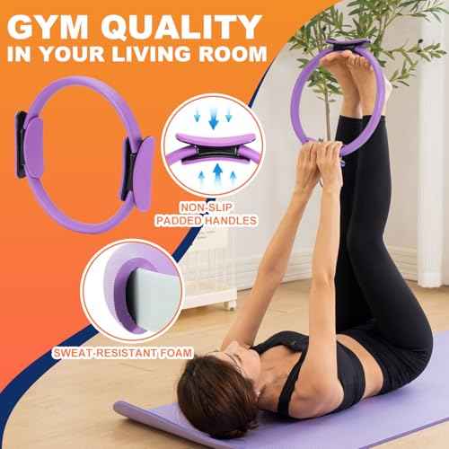 Tsikavo Pilates Ring, Pilates Ring Circle and Ball Set, 12 Inch Magic Circle Pilates Ring,9 Inch Small Exercise Ball,Resistance Bands Set, Home Pilates Equipment for Women
